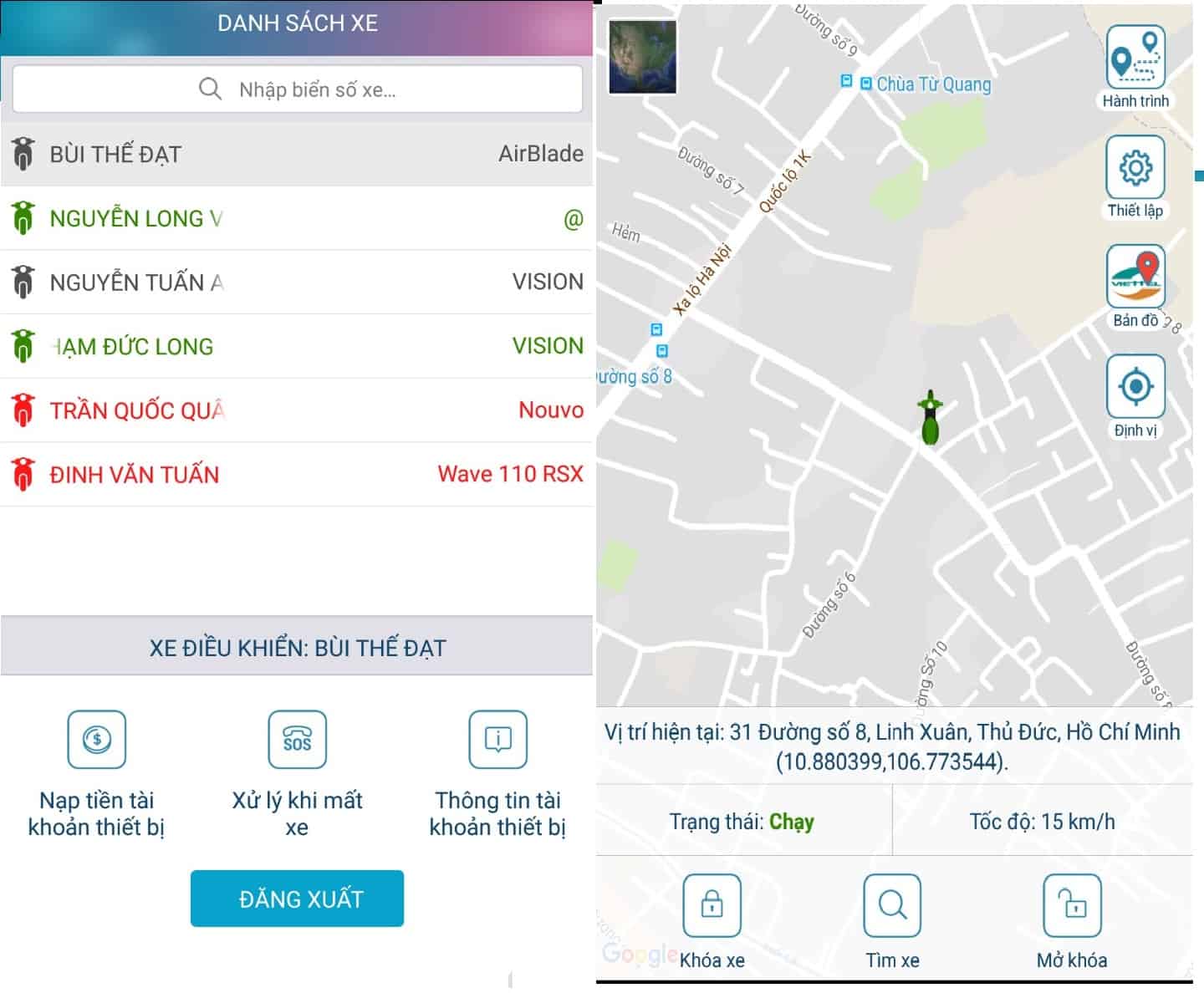 Ứng dụng Smart Motor hiển thị vị trí xe máy trên bản đồ